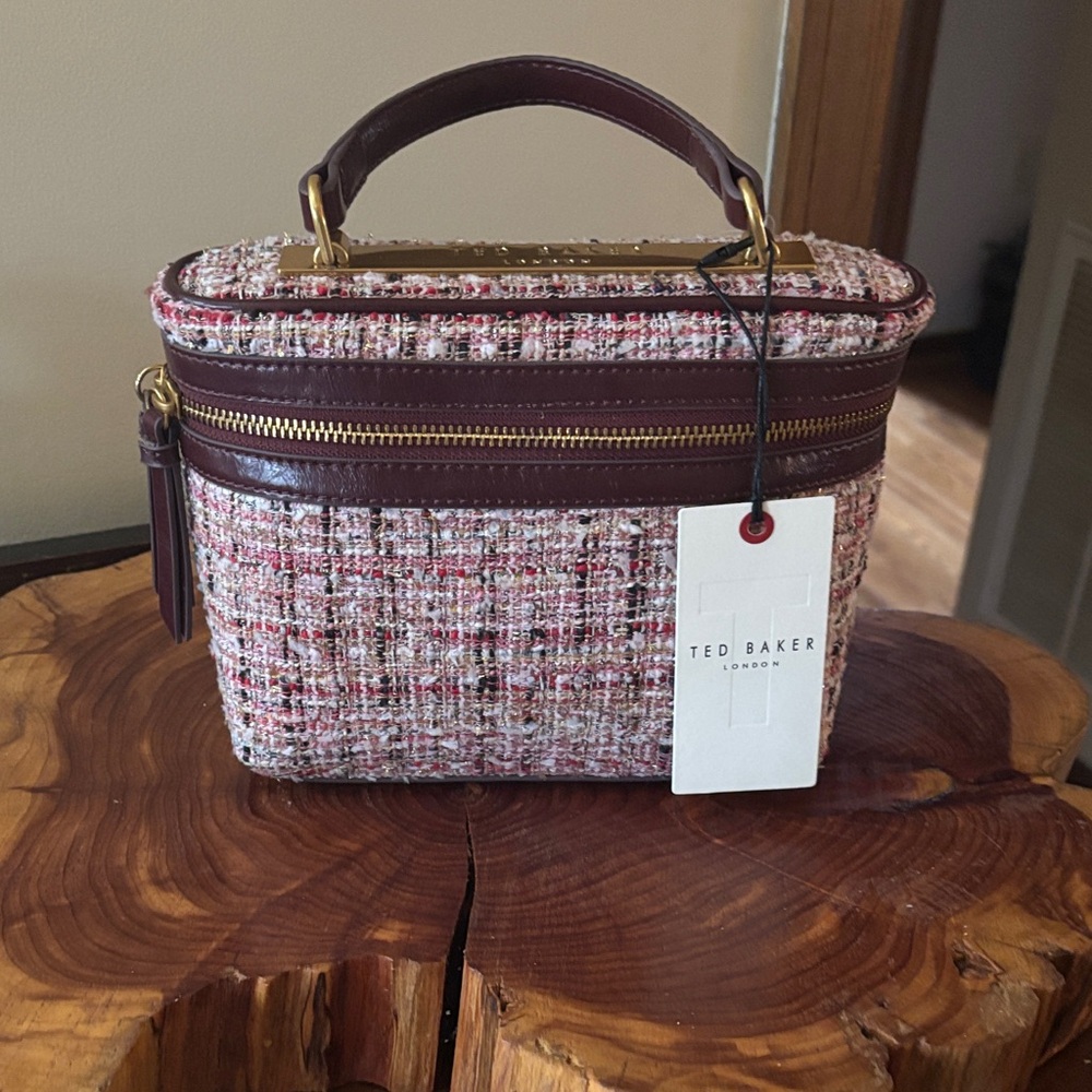 Ted Baker Burgundy and Pink Tweed Cosmetic Case